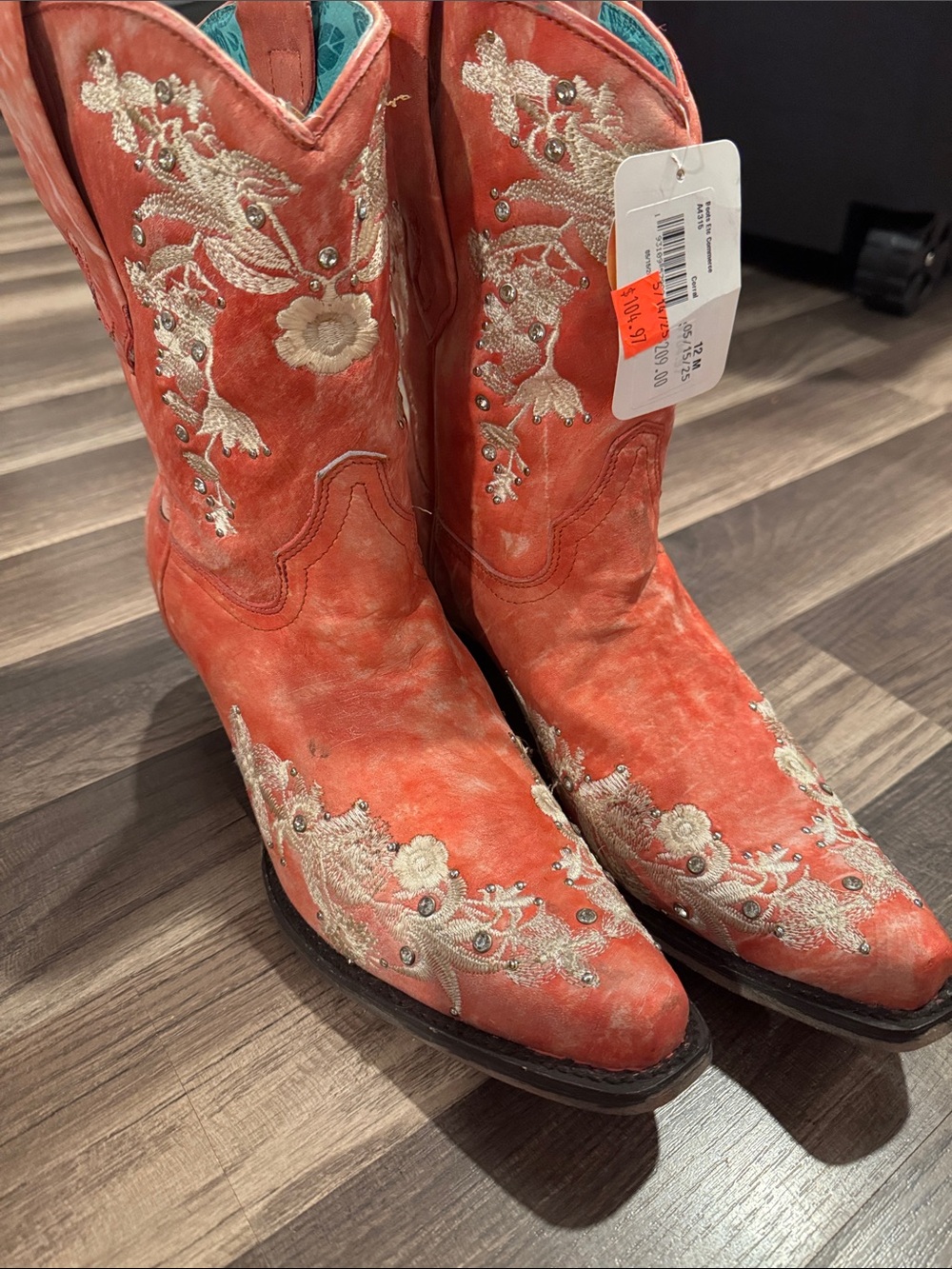 Corral Coral Orange Embroidered Western Ankle Boots